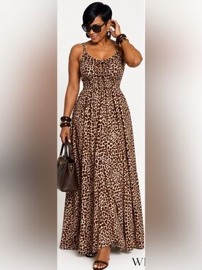 NWT Green Goddess Leopard Print Maxi Dress in Brown and Cream